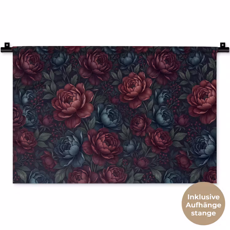 Bloemen - Patroon - Natuur - Klassiek - Donker Wandkleed katoen klein -t3d_DE