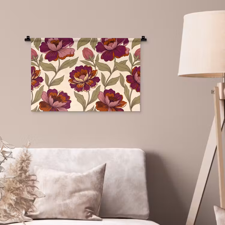Bloemen - Patroon - Natuur - Modern - Paars Wandkleed katoen klein -sfeer4