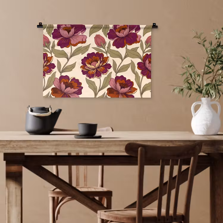 Bloemen - Patroon - Natuur - Modern - Paars Wandkleed katoen klein -sfeer6