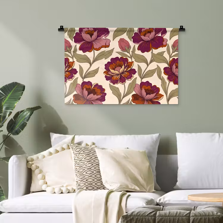 Bloemen - Patroon - Natuur - Modern - Paars Wandkleed katoen klein -sfeer7