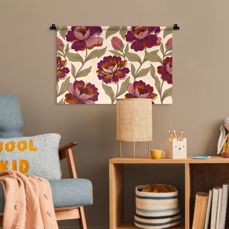 Bloemen - Patroon - Natuur - Modern - Paars Wandkleed katoen klein -wsfeer4_kind