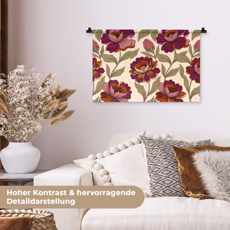 Bloemen - Patroon - Natuur - Modern - Paars Wandkleed katoen klein -tsfeer1_DE