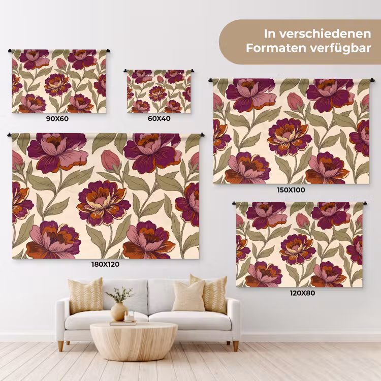 Bloemen - Patroon - Natuur - Modern - Paars Wandkleed katoen klein -tsfeer8_DE