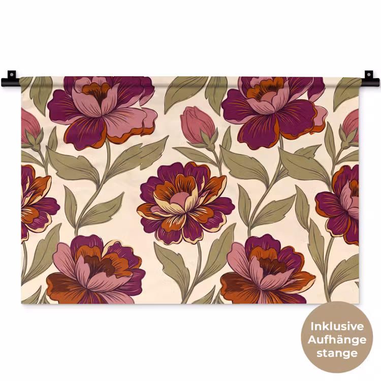 Bloemen - Patroon - Natuur - Modern - Paars Wandkleed katoen klein -t3d_DE