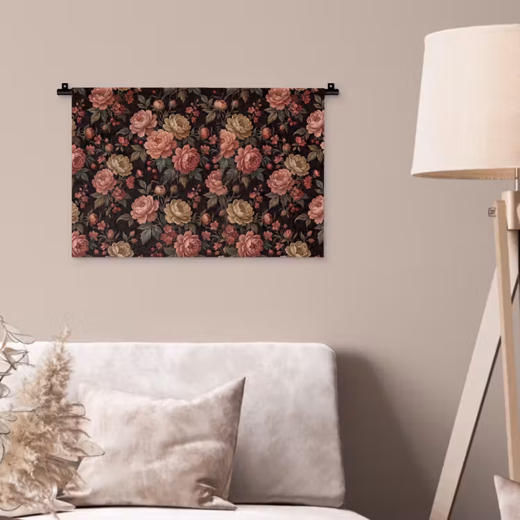 Bloemen - Patroon - Natuur - Vintage - Roze Wandkleed katoen klein -sfeer4