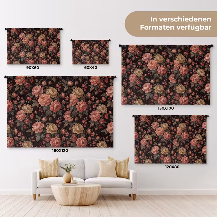 Bloemen - Patroon - Natuur - Vintage - Roze Wandkleed katoen klein -tsfeer8_DE