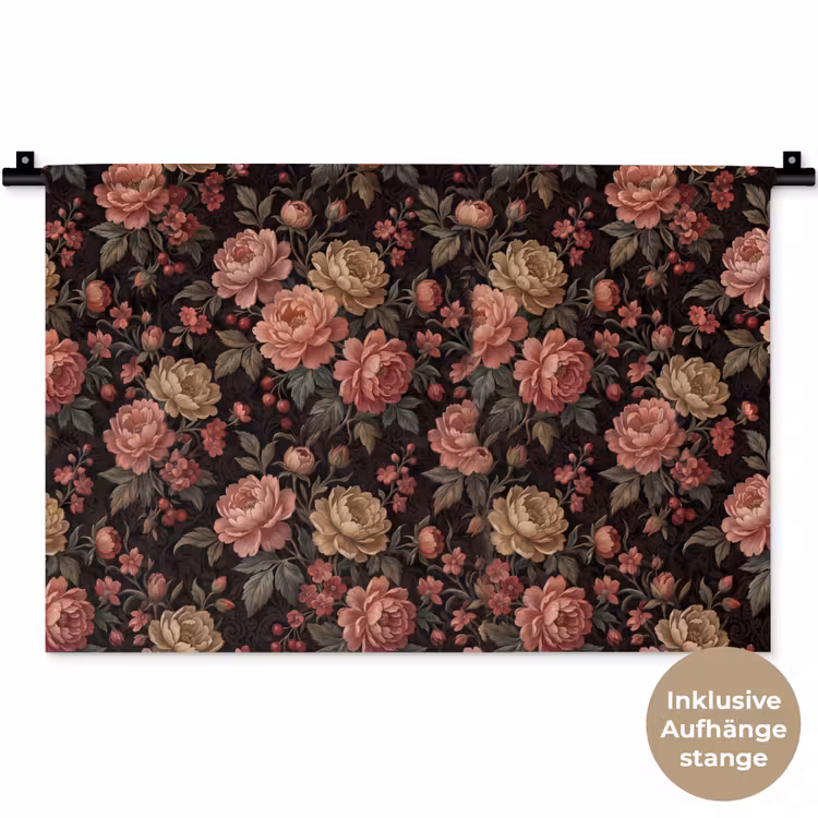 Bloemen - Patroon - Natuur - Vintage - Roze Wandkleed katoen klein -t3d_DE