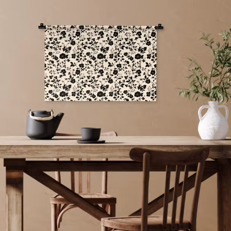 Bloemen - Dessin - Zwart Wandkleed katoen klein 269 -sfeer6