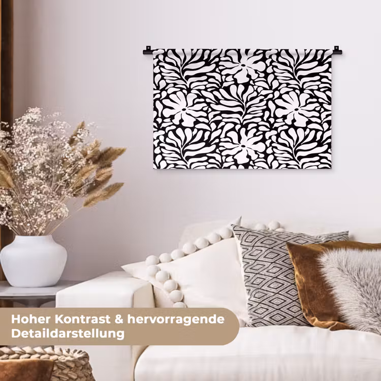 Bloemen - Patroon - Zwart - Wit Wandkleed katoen klein 269 -tsfeer1_DE