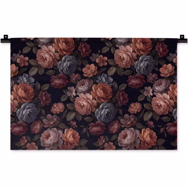 Bloemen - Patroon - Vintage - Donker - Roze Wandkleed katoen klein -zz3d