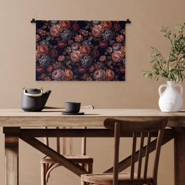 Bloemen - Patroon - Vintage - Donker - Roze Wandkleed katoen klein -sfeer6