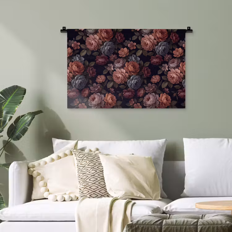 Bloemen - Patroon - Vintage - Donker - Roze Wandkleed katoen klein -sfeer7