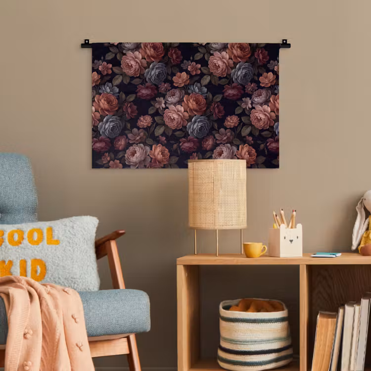 Bloemen - Patroon - Vintage - Donker - Roze Wandkleed katoen klein -wsfeer4_kind