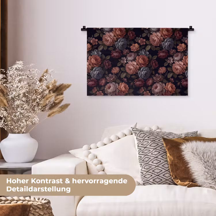 Bloemen - Patroon - Vintage - Donker - Roze Wandkleed katoen klein -tsfeer1_DE