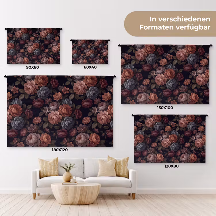 Bloemen - Patroon - Vintage - Donker - Roze Wandkleed katoen klein -tsfeer8_DE