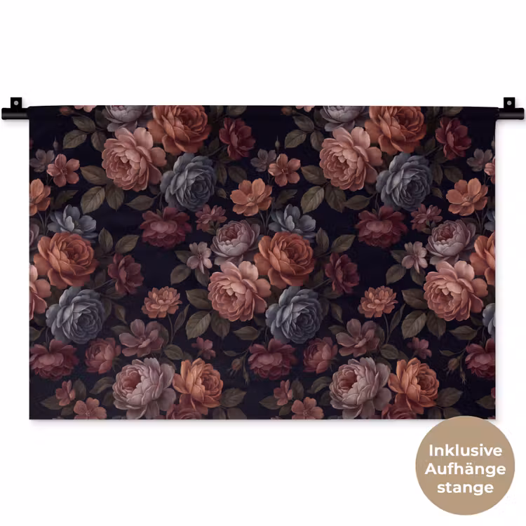 Bloemen - Patroon - Vintage - Donker - Roze Wandkleed katoen klein -t3d_DE