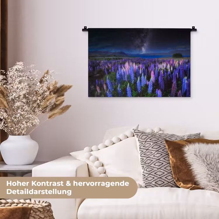 Bloemen - Nacht - Lupine - Sterrenhemel - Paars - Natuur Wandkleed katoen klein -tsfeer1_DE