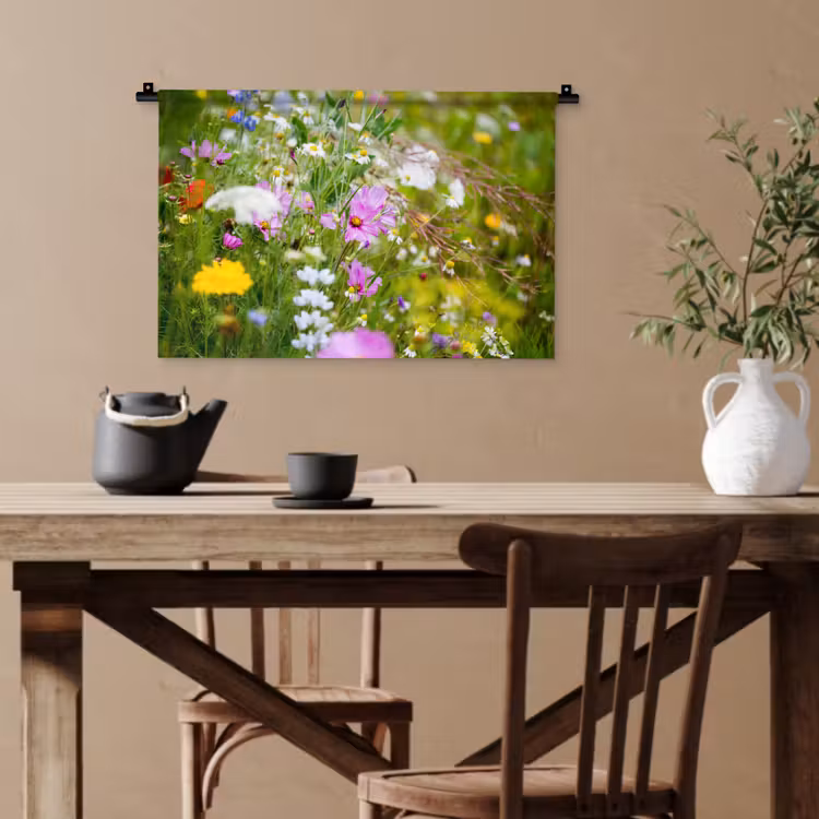 Bloemen - Natuur - Groen - Gras - Paars - Wit Wandkleed katoen klein -sfeer6