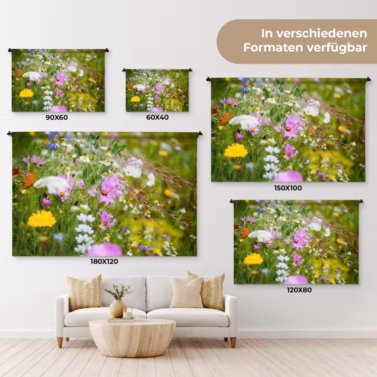 Bloemen - Natuur - Groen - Gras - Paars - Wit Wandkleed katoen klein -tsfeer8_DE
