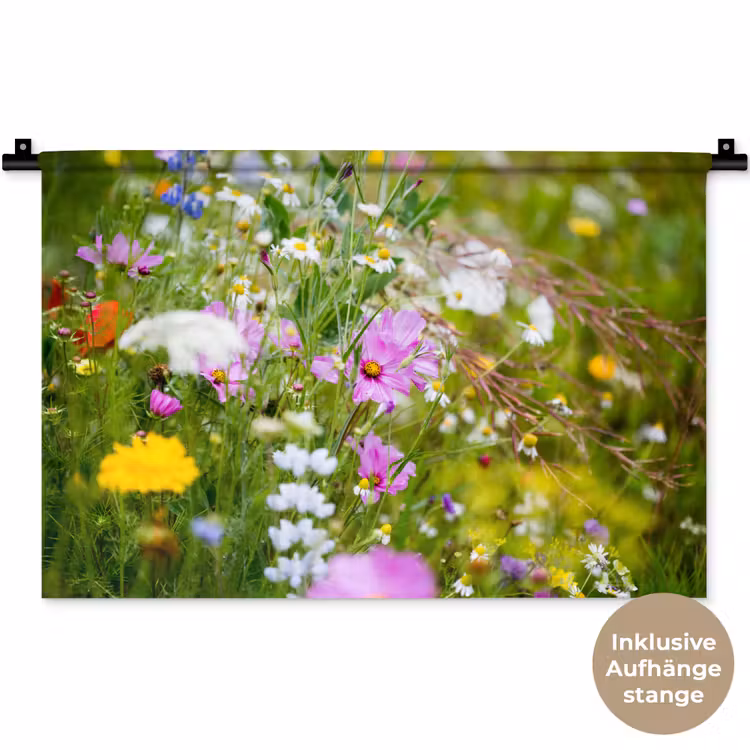 Bloemen - Natuur - Groen - Gras - Paars - Wit Wandkleed katoen klein -t3d_DE