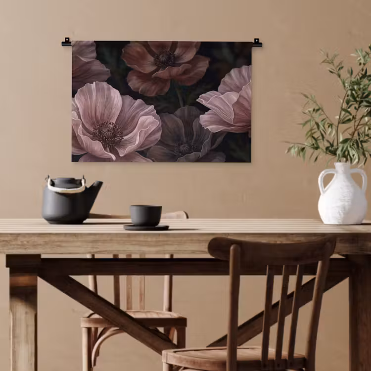 Bloemen - Natuur - Roze - Donker - Modern Wandkleed katoen klein -sfeer6