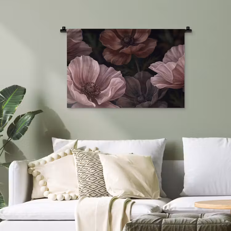 Bloemen - Natuur - Roze - Donker - Modern Wandkleed katoen klein -sfeer7