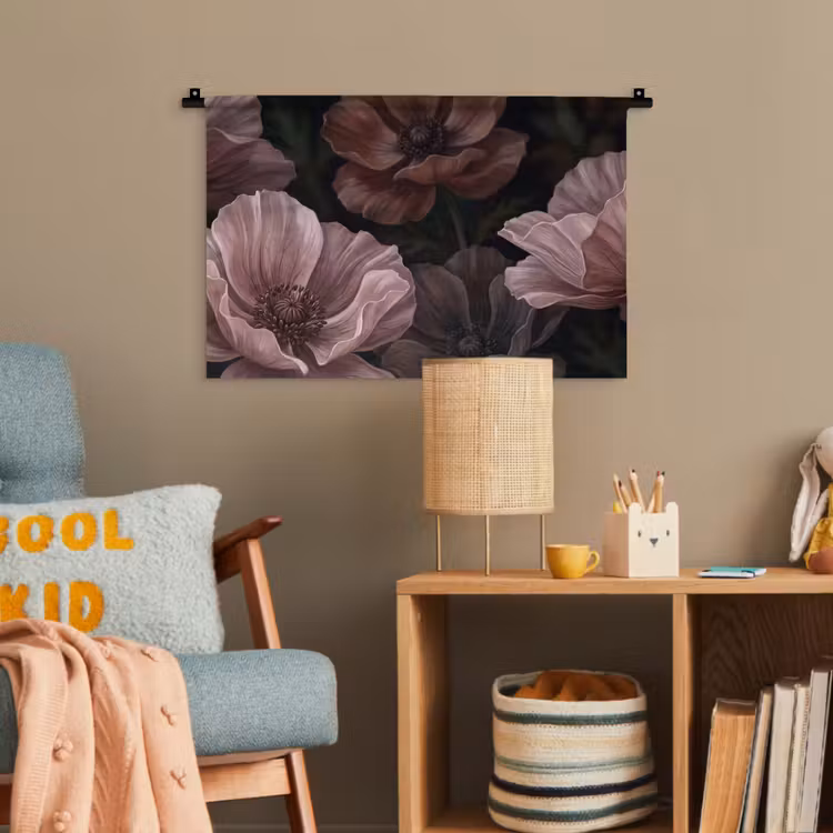 Bloemen - Natuur - Roze - Donker - Modern Wandkleed katoen klein -wsfeer4_kind