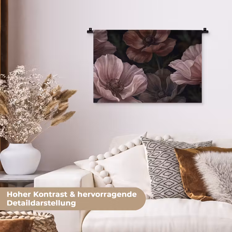 Bloemen - Natuur - Roze - Donker - Modern Wandkleed katoen klein -tsfeer1_DE