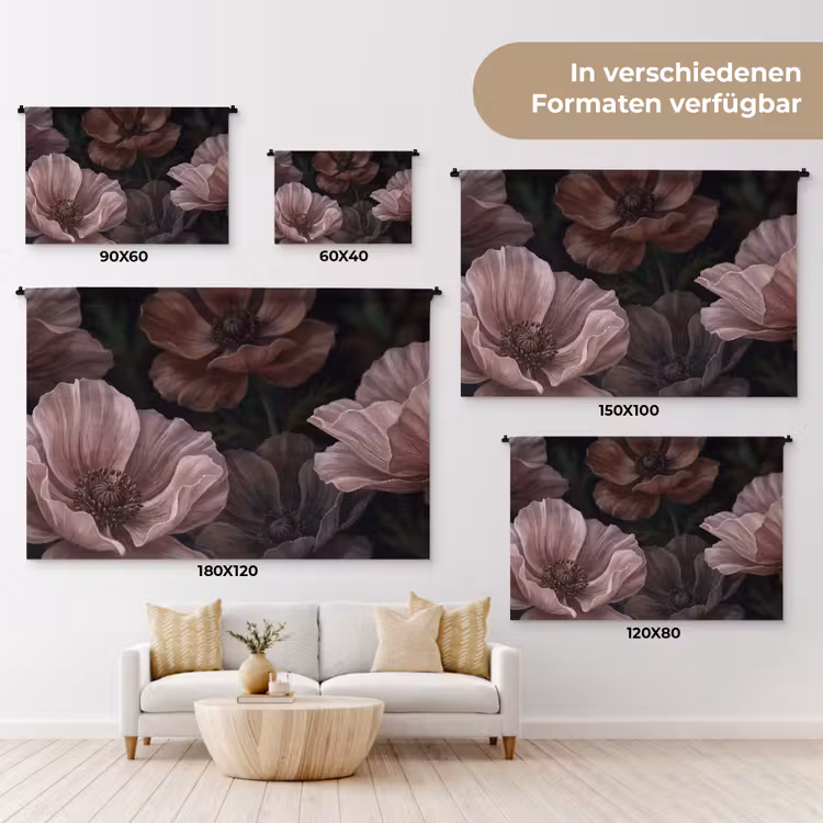 Bloemen - Natuur - Roze - Donker - Modern Wandkleed katoen klein -tsfeer8_DE