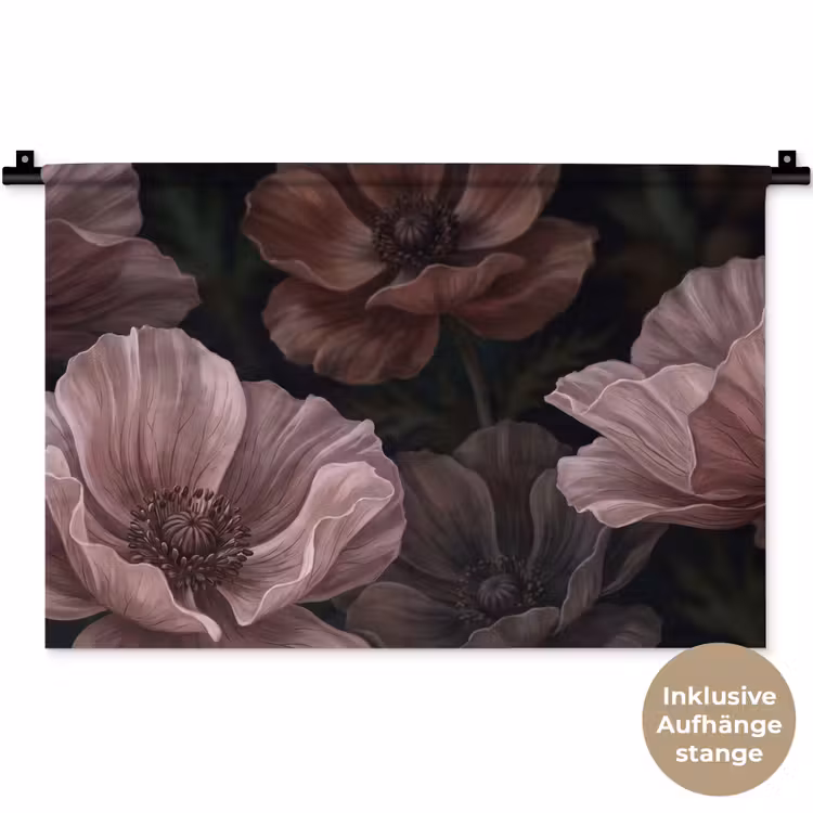 Bloemen - Natuur - Roze - Donker - Modern Wandkleed katoen klein -t3d_DE