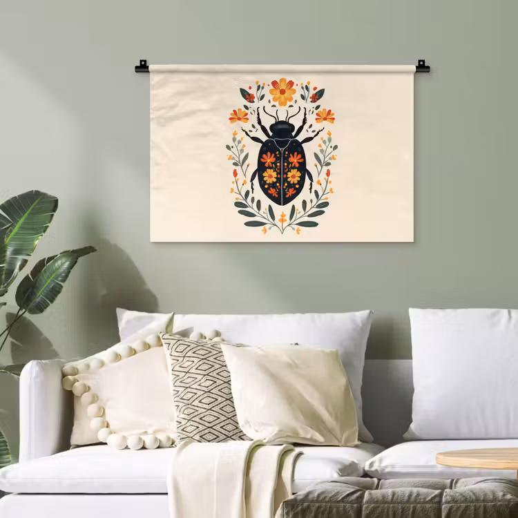 Bloemen - Oranje - Planten - Sierlijk Wandkleed katoen klein -sfeer7