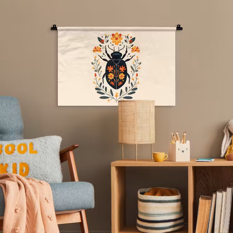 Bloemen - Oranje - Planten - Sierlijk Wandkleed katoen klein -wsfeer4_kind