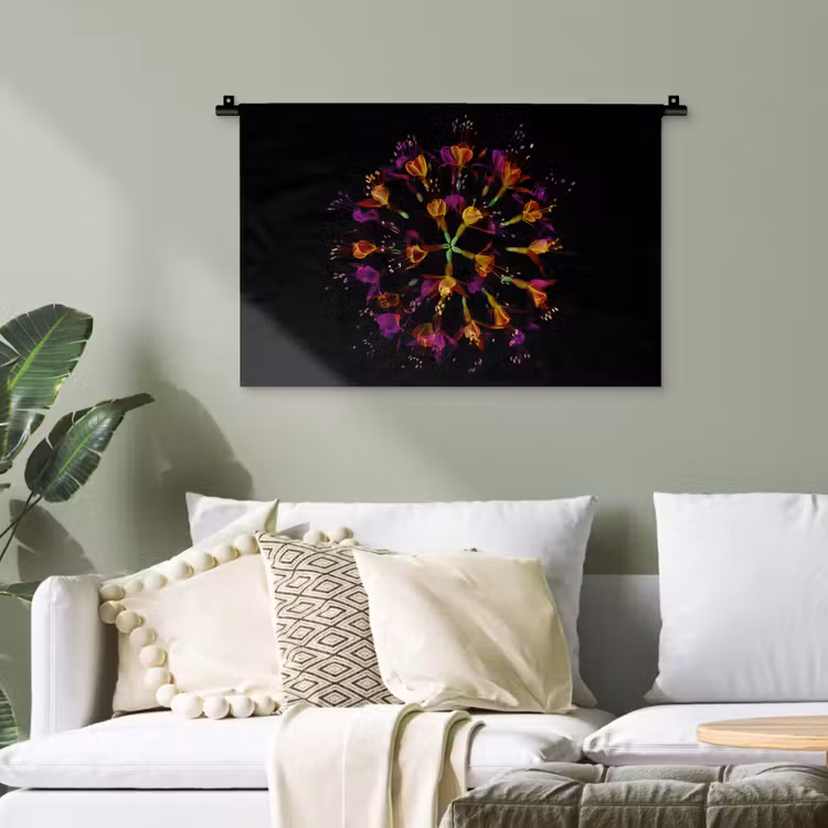 Bloemen - Oranje - Roze - Zwart Wandkleed katoen klein -sfeer7