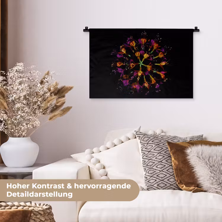 Bloemen - Oranje - Roze - Zwart Wandkleed katoen klein -tsfeer1_DE
