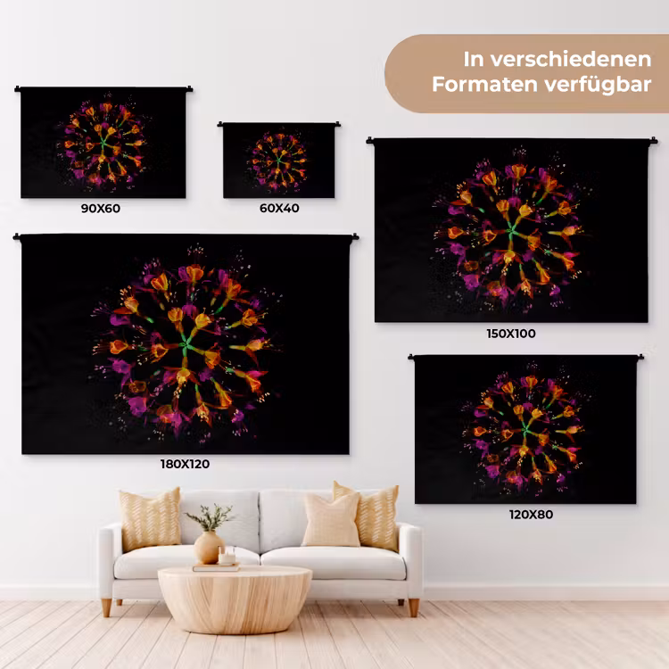 Bloemen - Oranje - Roze - Zwart Wandkleed katoen klein -tsfeer8_DE
