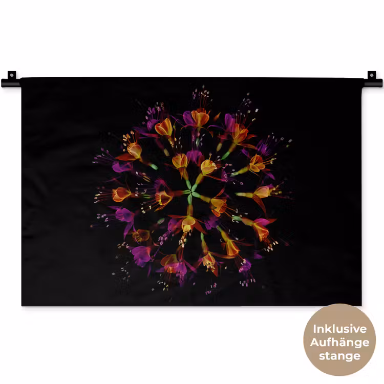 Bloemen - Oranje - Roze - Zwart Wandkleed katoen klein -t3d_DE