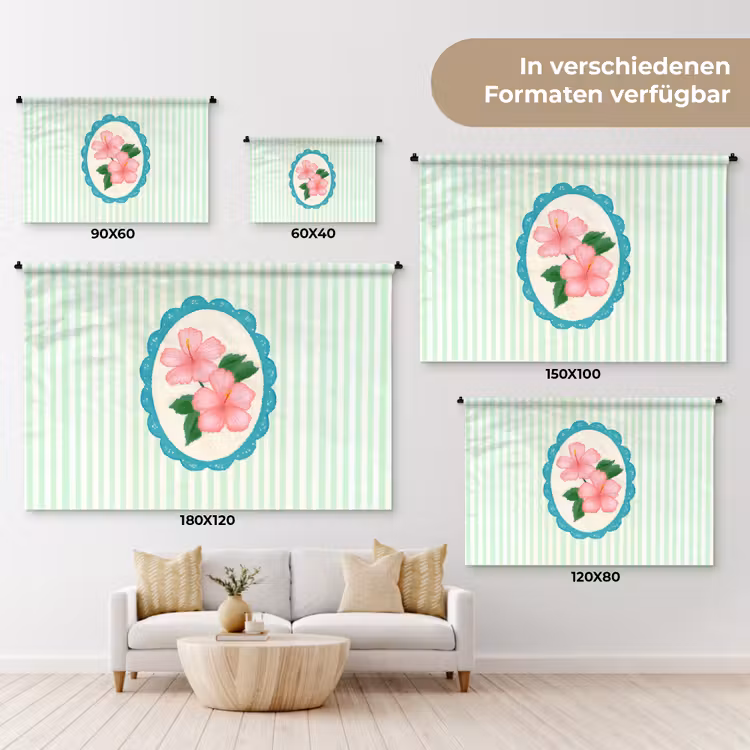 Bloemen - Ovaal - Strepen - Groen Wandkleed katoen klein -tsfeer8_DE