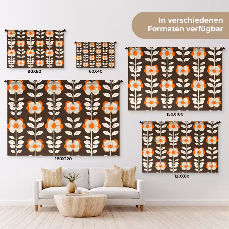 Bloemen - Retro - Bruin Wandkleed katoen klein 269 -tsfeer8_DE