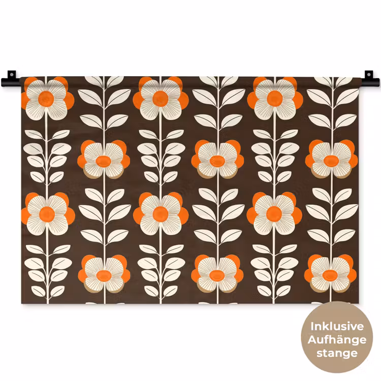 Bloemen - Retro - Bruin Wandkleed katoen klein 269 -t3d_DE