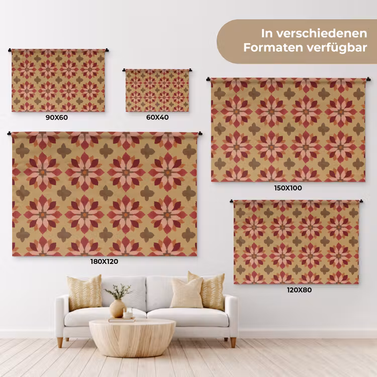 Bloemen - Retro - Groen Wandkleed katoen klein 269 -tsfeer8_DE