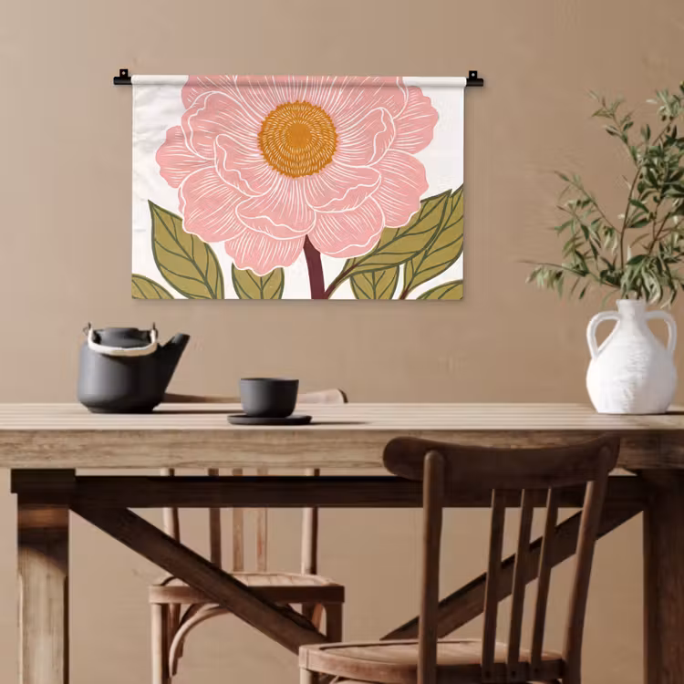 Wandteppich - Blumen – Rosa – Illustration - Bloemen - Roze - Illustratie Wandkleed katoen klein