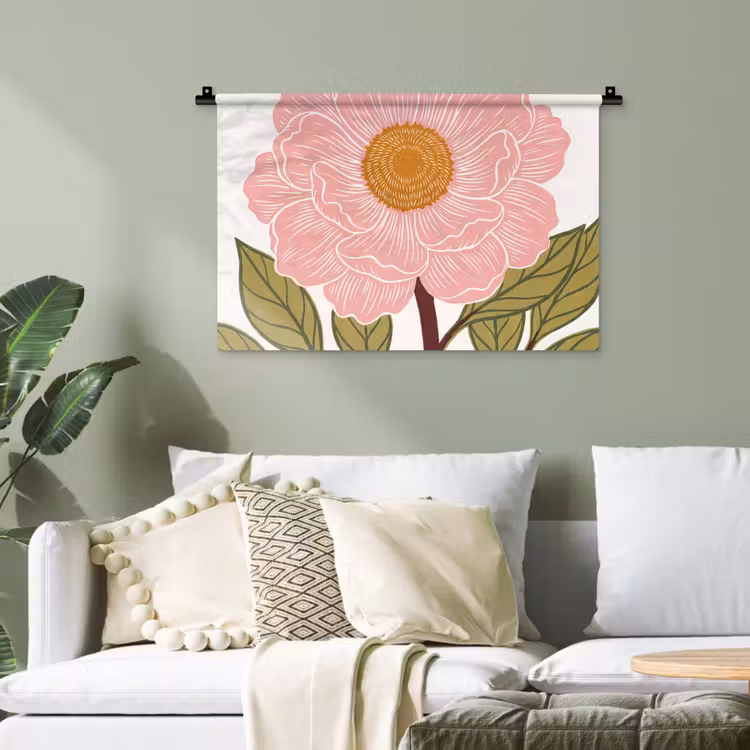 Wandteppich - Blumen – Rosa – Illustration - Bloemen - Roze - Illustratie Wandkleed katoen klein