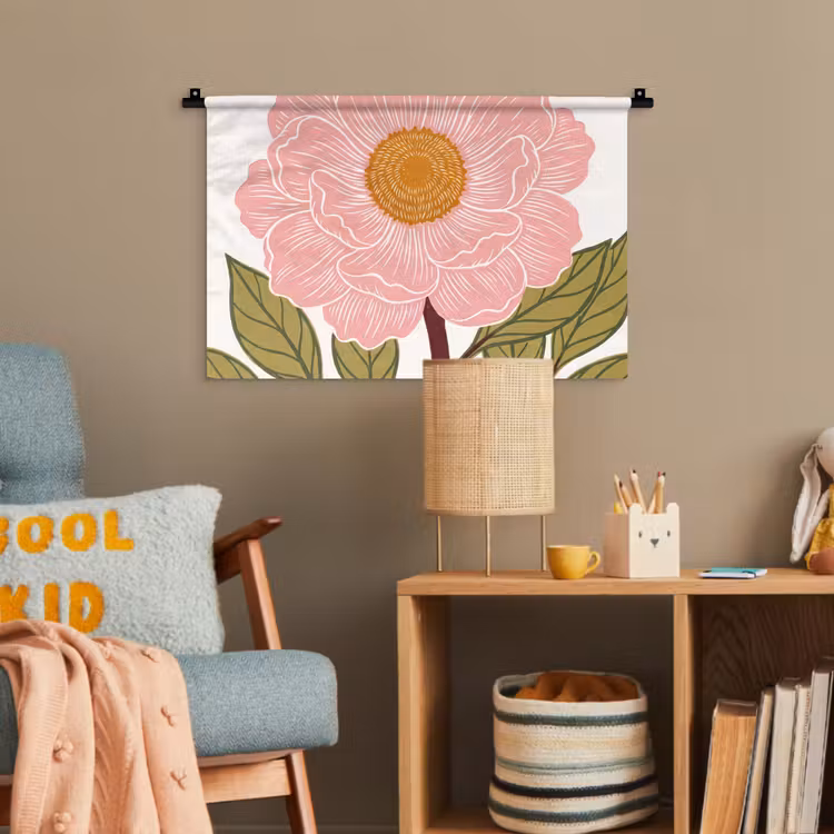 Wandteppich - Blumen – Rosa – Illustration - Bloemen - Roze - Illustratie Wandkleed katoen klein