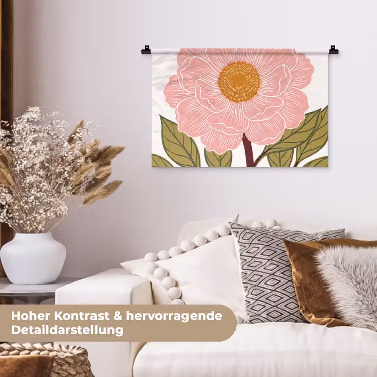 Wandteppich - Blumen – Rosa – Illustration - Bloemen - Roze - Illustratie Wandkleed katoen klein