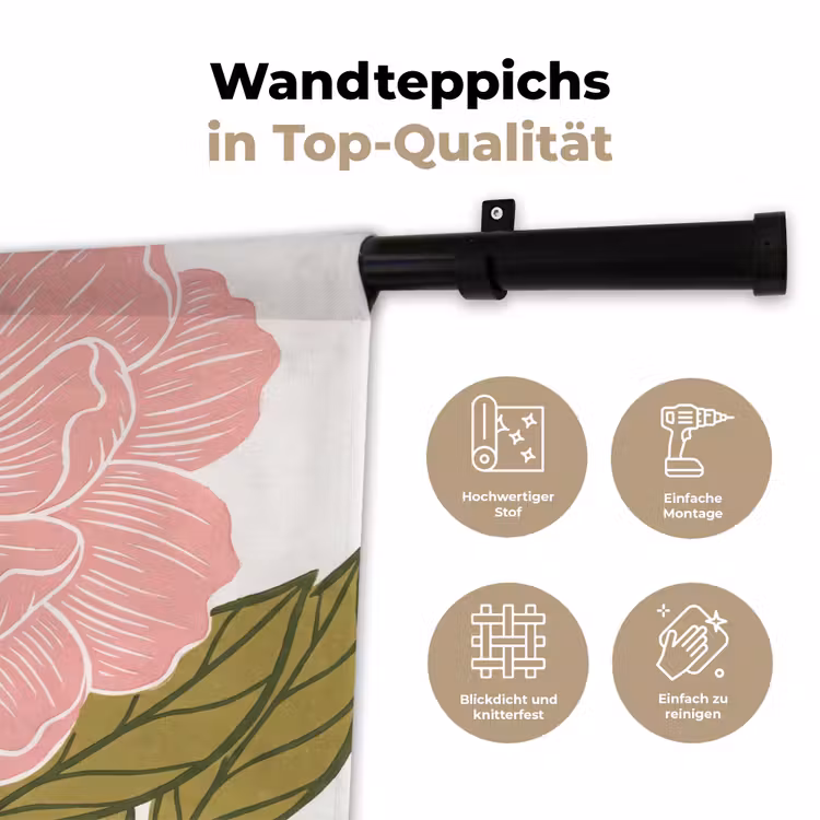 Wandteppich - Blumen – Rosa – Illustration - Bloemen - Roze - Illustratie Wandkleed katoen klein