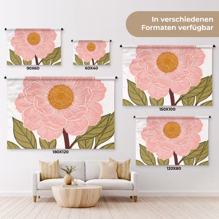 Wandteppich - Blumen – Rosa – Illustration - Bloemen - Roze - Illustratie Wandkleed katoen klein