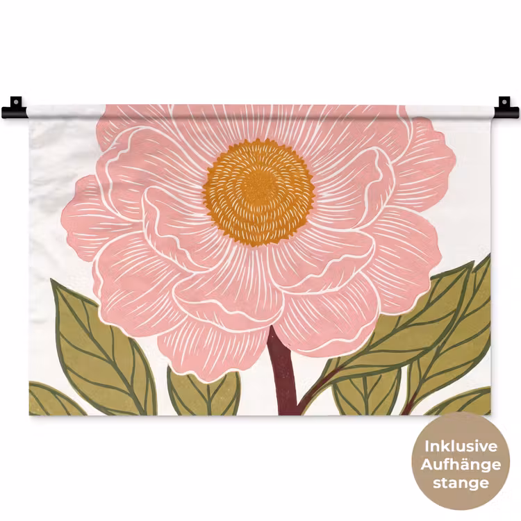 Wandteppich - Blumen – Rosa – Illustration - Bloemen - Roze - Illustratie Wandkleed katoen klein