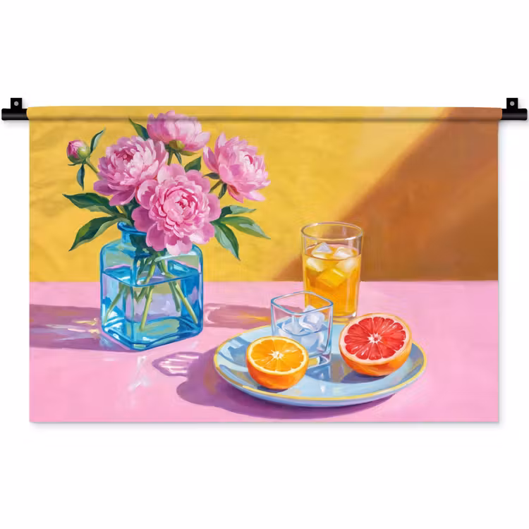 Wandteppich - Blumen – Rosa – Modern - Bloemen - Roze - Modern Wandkleed katoen klein