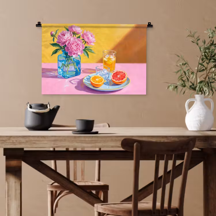 Wandteppich - Blumen – Rosa – Modern - Bloemen - Roze - Modern Wandkleed katoen klein