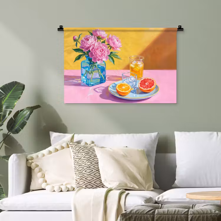 Wandteppich - Blumen – Rosa – Modern - Bloemen - Roze - Modern Wandkleed katoen klein